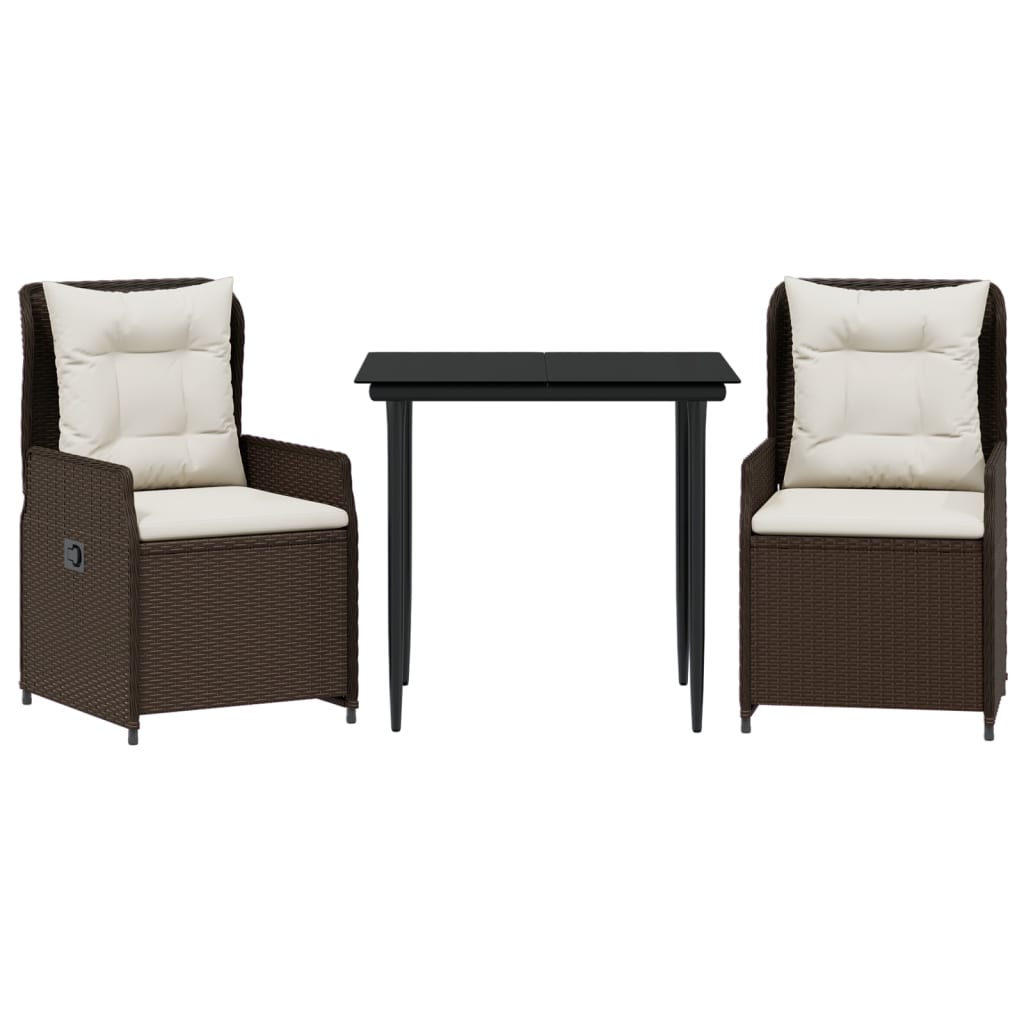 Set da Pranzo da Giardino 3pz con Cuscini in Polyrattan Marrone - homemem39
