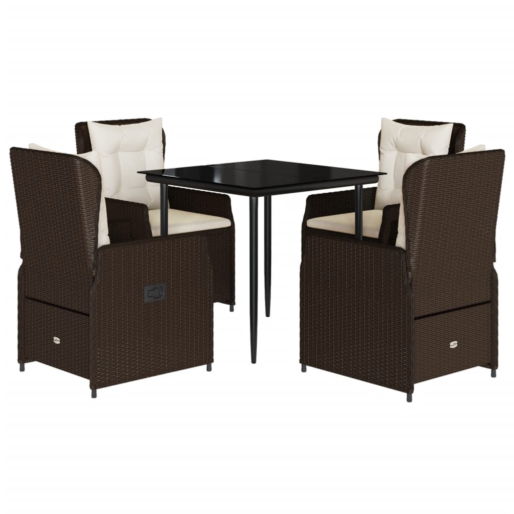 Set da Pranzo da Giardino 5pz con Cuscini in Polyrattan Marrone | homemem39