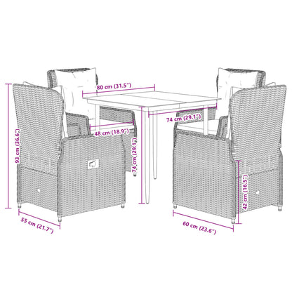 Set da Pranzo da Giardino 5pz con Cuscini in Polyrattan Marrone | homemem39