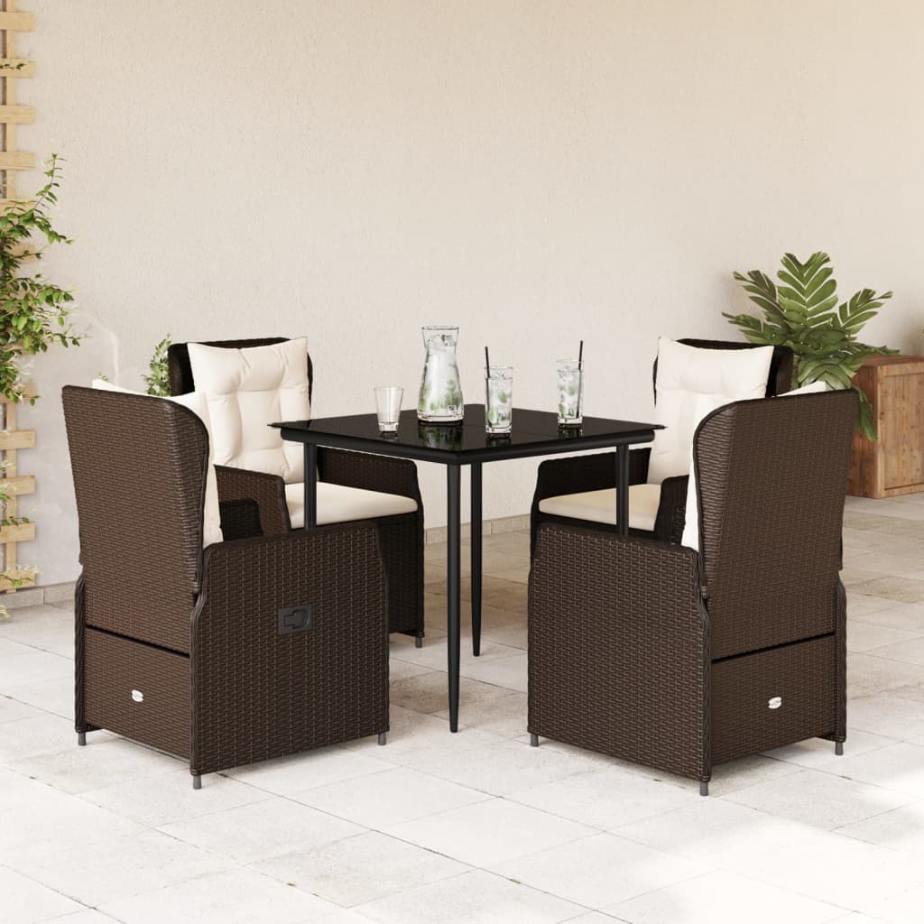 Set da Pranzo da Giardino 5pz con Cuscini in Polyrattan Marrone | homemem39