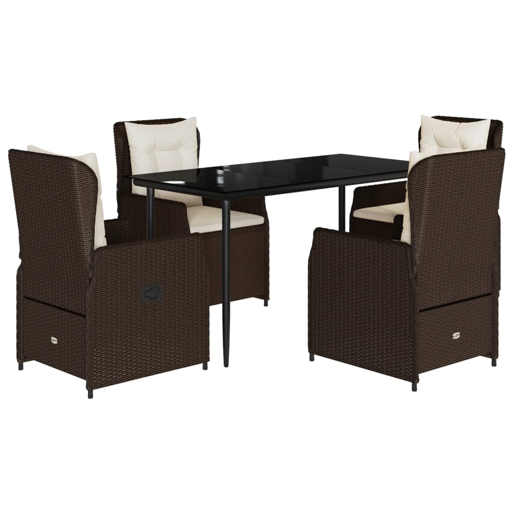 Set da Pranzo da Giardino 5pz con Cuscini in Polyrattan Marrone | homemem39