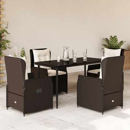 Set da Pranzo da Giardino 5pz con Cuscini in Polyrattan Marrone - homemem39
