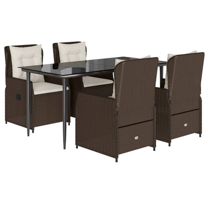 Set da Pranzo da Giardino 5pz con Cuscini in Polyrattan Marrone | homemem39