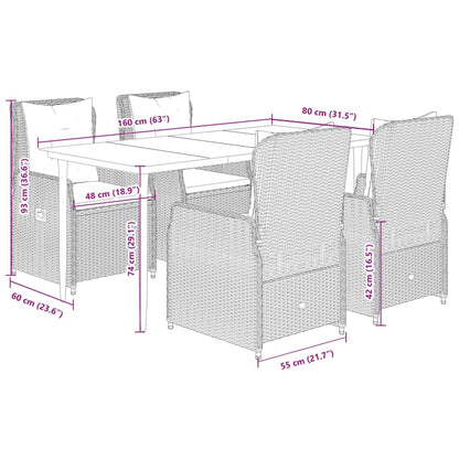 Set da Pranzo da Giardino 5pz con Cuscini in Polyrattan Marrone | homemem39