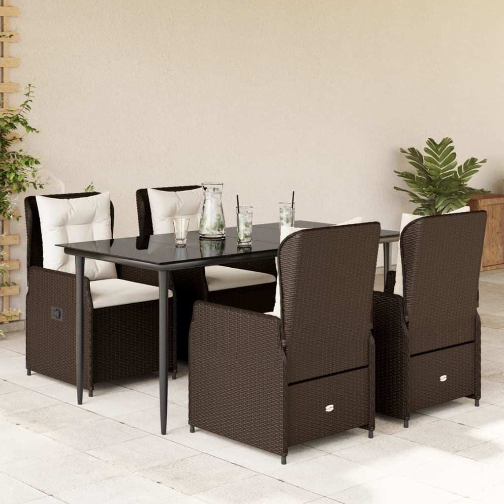 Set da Pranzo da Giardino 5pz con Cuscini in Polyrattan Marrone - homemem39