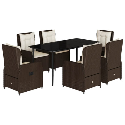 Set da Pranzo da Giardino 7pz con Cuscini in Polyrattan Marrone