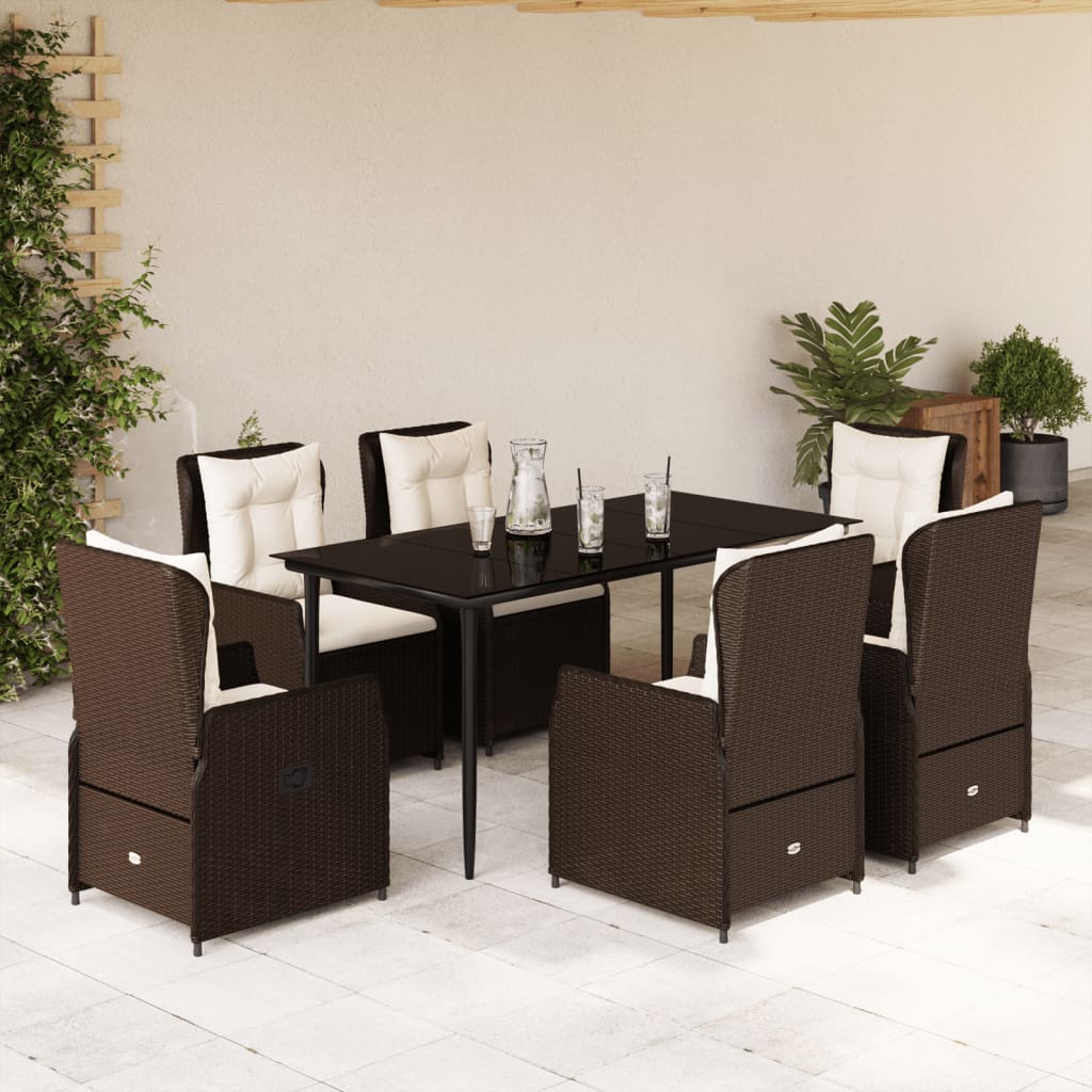 Set da Pranzo da Giardino 7pz con Cuscini in Polyrattan Marrone - homemem39