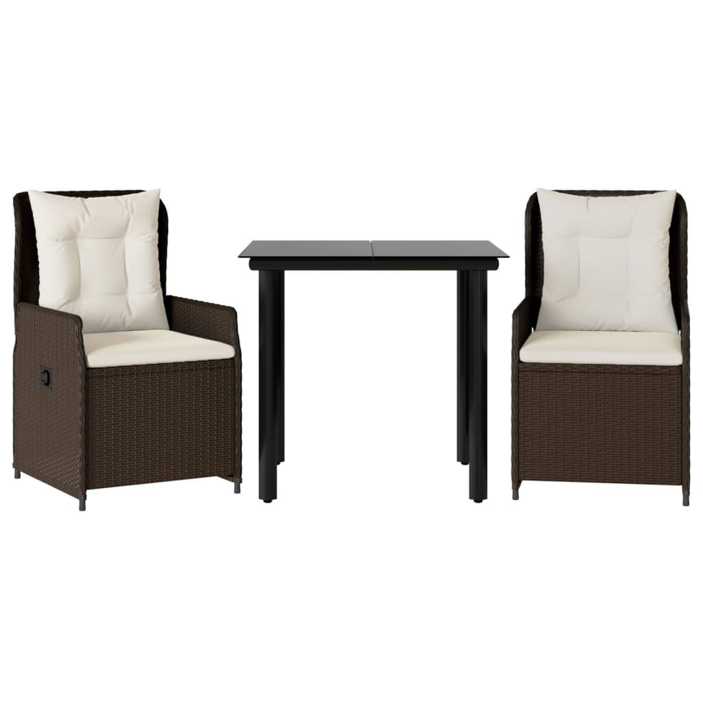 Set da Pranzo da Giardino 3pz con Cuscini in Polyrattan Marrone | homemem39