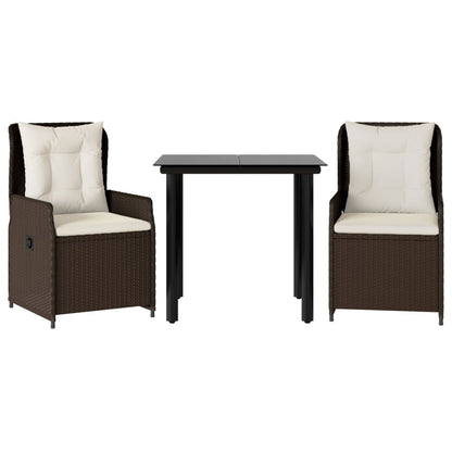 Set da Pranzo da Giardino 3pz con Cuscini in Polyrattan Marrone - homemem39