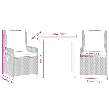 Set da Pranzo da Giardino 3pz con Cuscini in Polyrattan Marrone | homemem39
