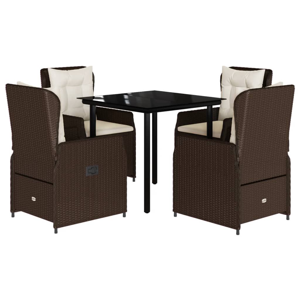 Set da Pranzo da Giardino 5pz con Cuscini in Polyrattan Marrone | homemem39