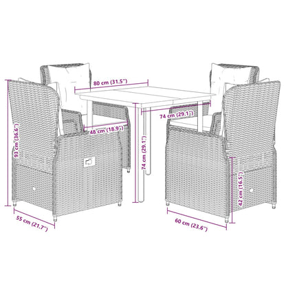 Set da Pranzo da Giardino 5pz con Cuscini in Polyrattan Marrone | homemem39