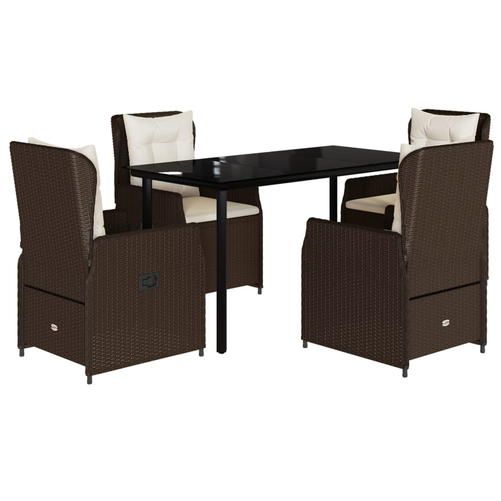 Set da Pranzo da Giardino 5pz con Cuscini in Polyrattan Marrone | homemem39