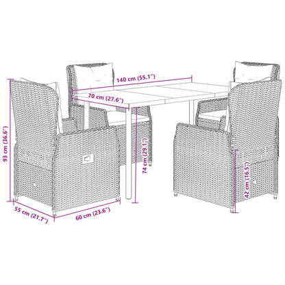 Set da Pranzo da Giardino 5pz con Cuscini in Polyrattan Marrone | homemem39