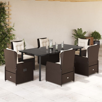 Set da Pranzo da Giardino 7pz con Cuscini in Polyrattan Marrone - homemem39