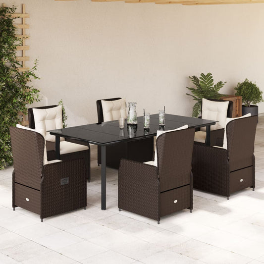 Set da Pranzo da Giardino 7pz con Cuscini in Polyrattan Marrone - homemem39