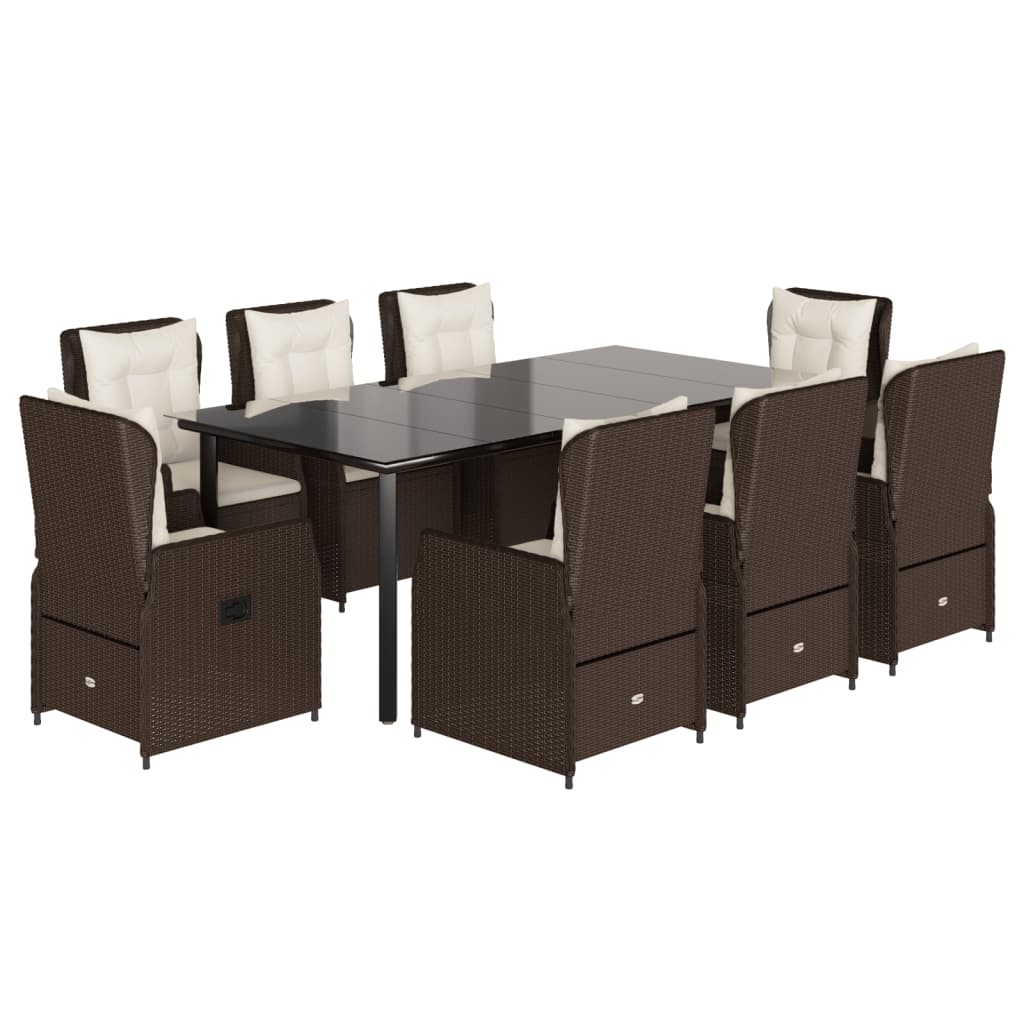 Set da Pranzo da Giardino 9pz con Cuscini Marrone in Polyrattan - homemem39