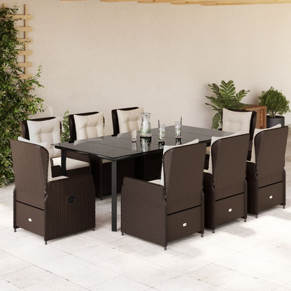 Set da Pranzo da Giardino 9pz con Cuscini Marrone in Polyrattan | homemem39