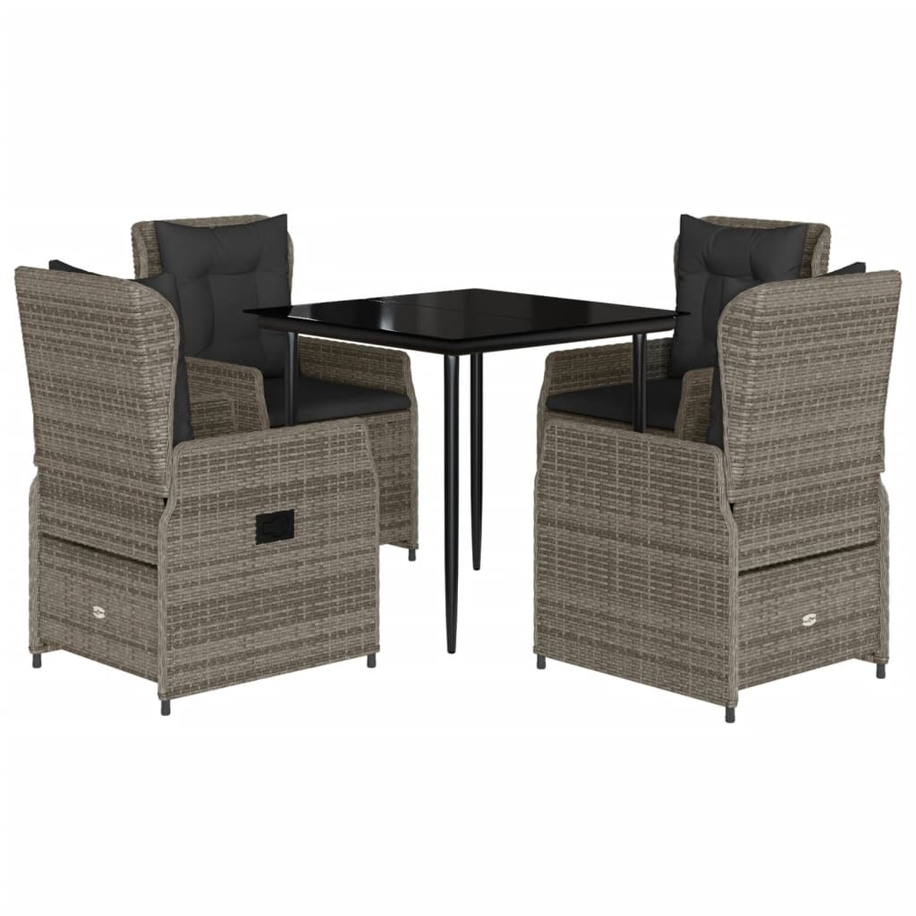 Set da Pranzo da Giardino 5 pz con Cuscini in Polyrattan Grigio | homemem39