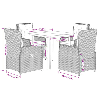 Set da Pranzo da Giardino 5 pz con Cuscini in Polyrattan Grigio | homemem39