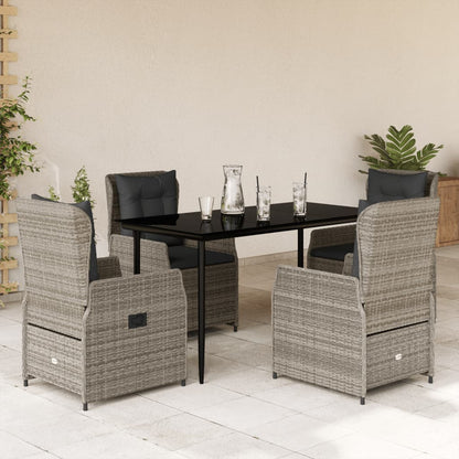 Set da Pranzo da Giardino 5 pz con Cuscini in Polyrattan Grigio | homemem39