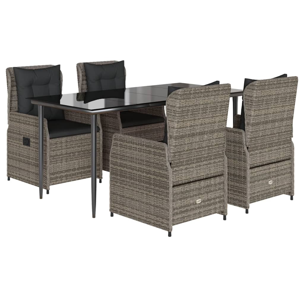 Set da Pranzo da Giardino 5 pz con Cuscini in Polyrattan Grigio | homemem39