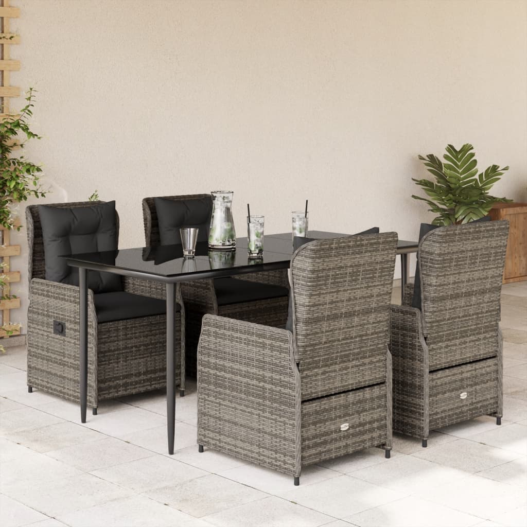 Set da Pranzo da Giardino 5 pz con Cuscini in Polyrattan Grigio | homemem39