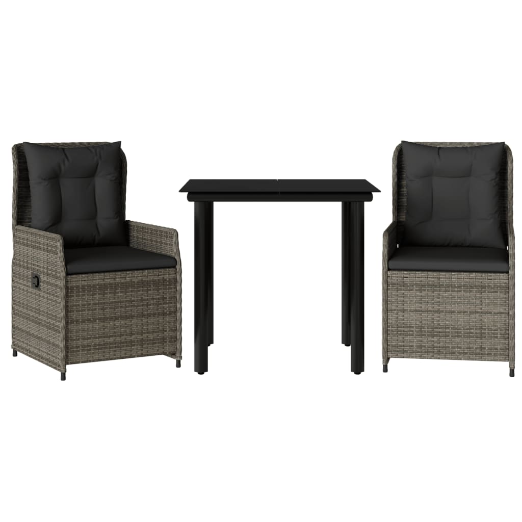 Set da Pranzo da Giardino 3 pz con Cuscini in Polyrattan Grigio | homemem39
