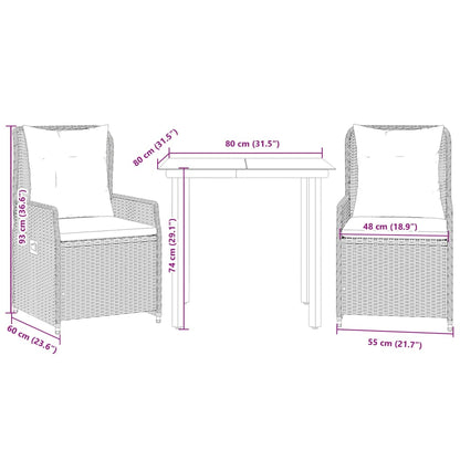 Set da Pranzo da Giardino 3 pz con Cuscini in Polyrattan Grigio | homemem39
