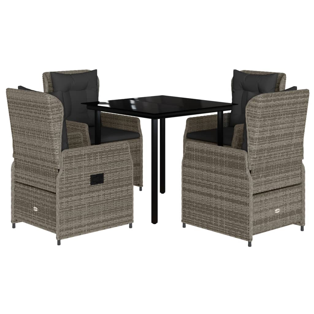 Set da Pranzo da Giardino 5 pz con Cuscini in Polyrattan Grigio | homemem39