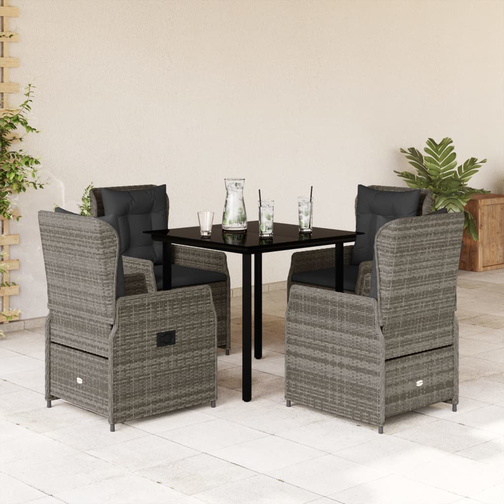 Set da Pranzo da Giardino 5 pz con Cuscini in Polyrattan Grigio | homemem39