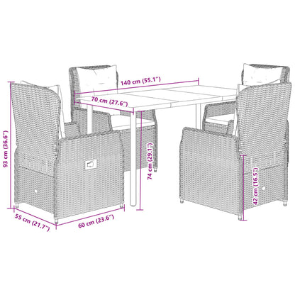 Set da Pranzo da Giardino 5 pz con Cuscini in Polyrattan Grigio | homemem39