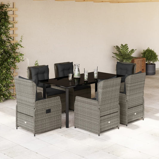 Set da Pranzo da Giardino 7 pz con Cuscini in Polyrattan Grigio | homemem39