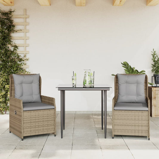 Set da Pranzo da Giardino 3 pz con Cuscini Beige in Polyrattan - homemem39
