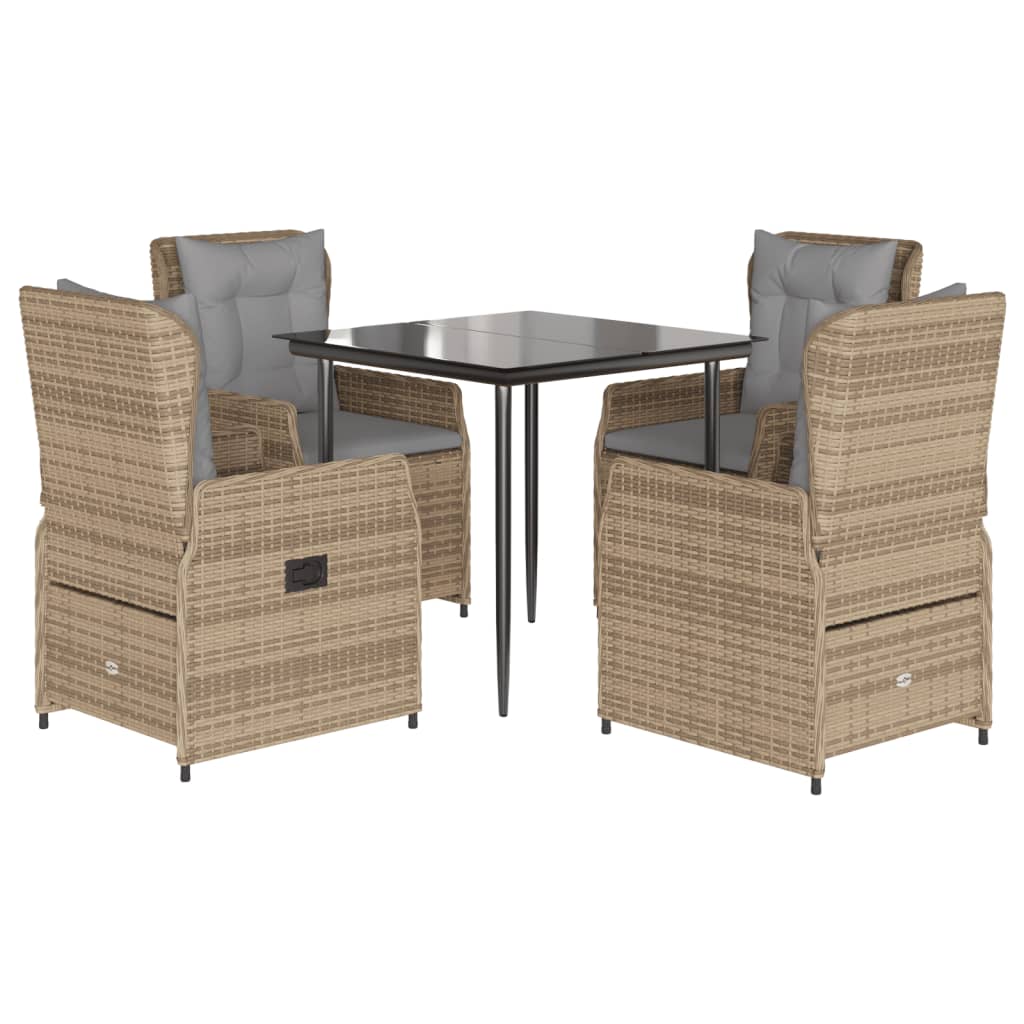 Set da Pranzo da Giardino 5 pz con Cuscini Beige in Polyrattan - homemem39