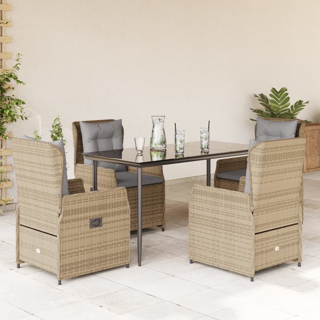 Set da Pranzo da Giardino 5 pz con Cuscini Beige in Polyrattan - homemem39