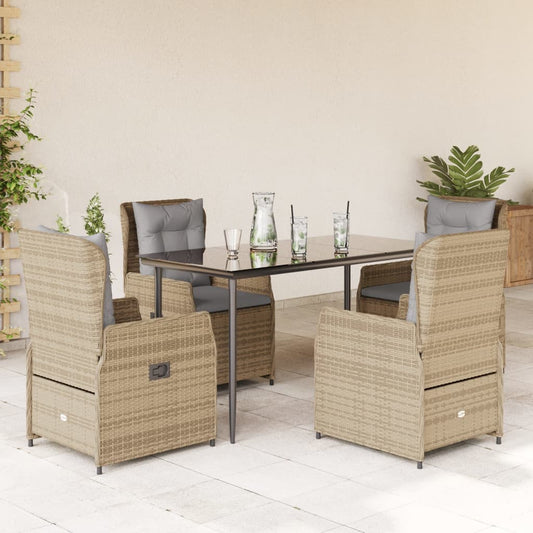 Set da Pranzo da Giardino 5 pz con Cuscini Beige in Polyrattan - homemem39