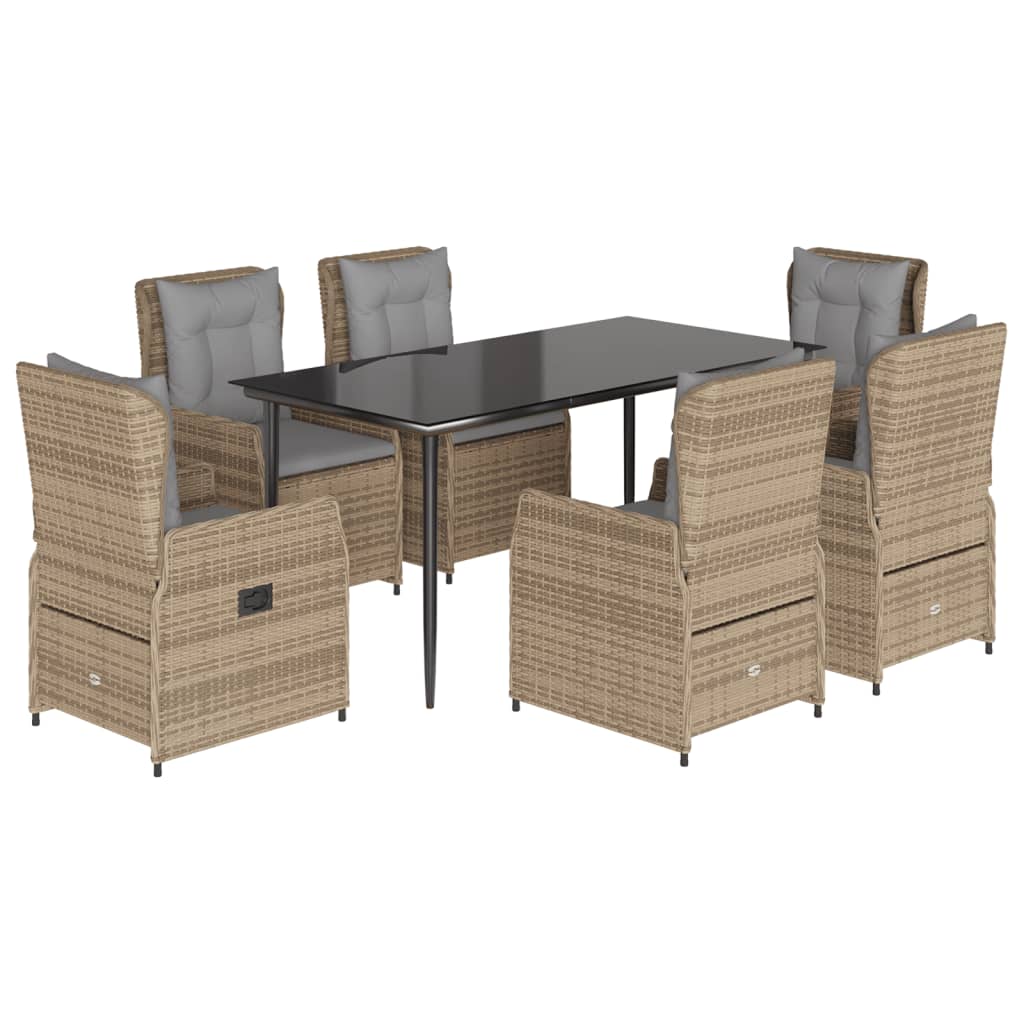 Set da Pranzo da Giardino 7 pz con Cuscini Beige in Polyrattan - homemem39