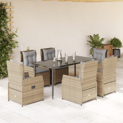 Set da Pranzo da Giardino 7 pz con Cuscini Beige in Polyrattan - homemem39