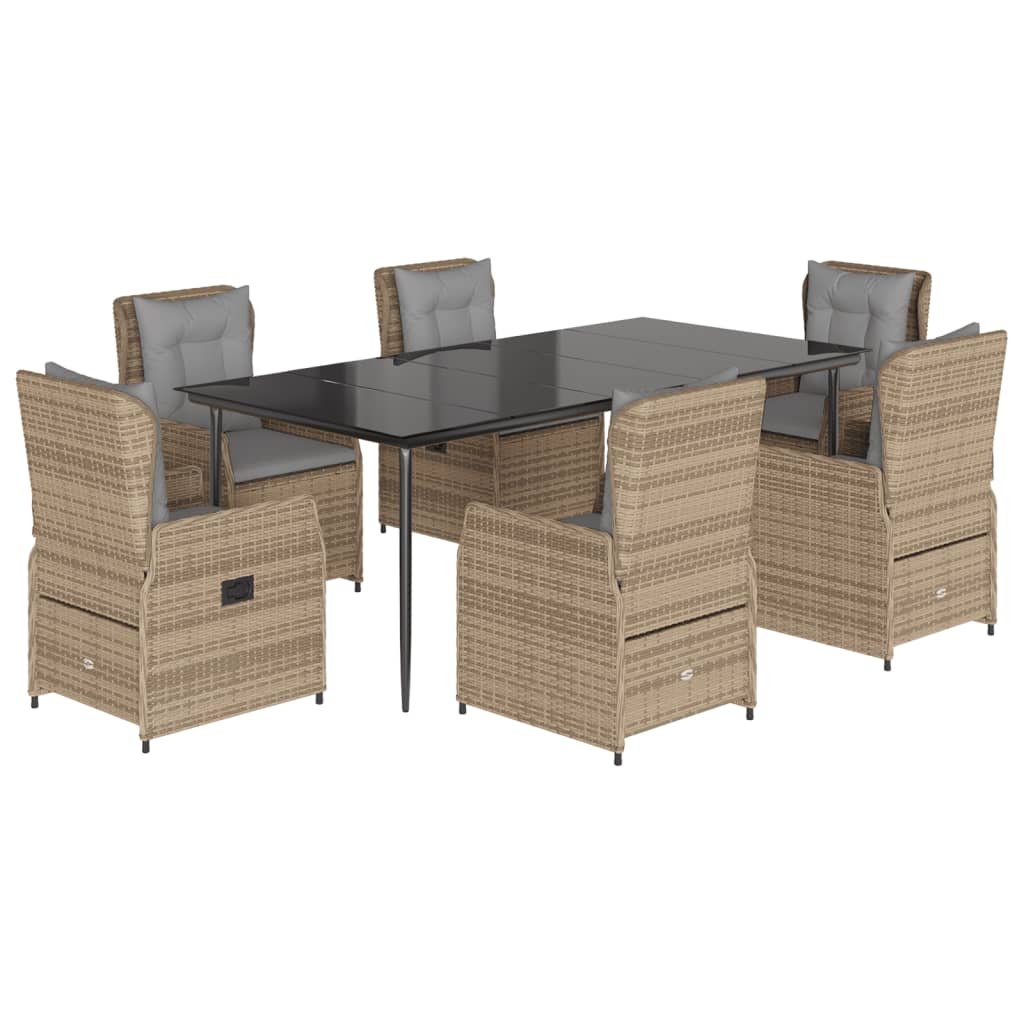 Set da Pranzo da Giardino 7 pz con Cuscini Beige in Polyrattan - homemem39