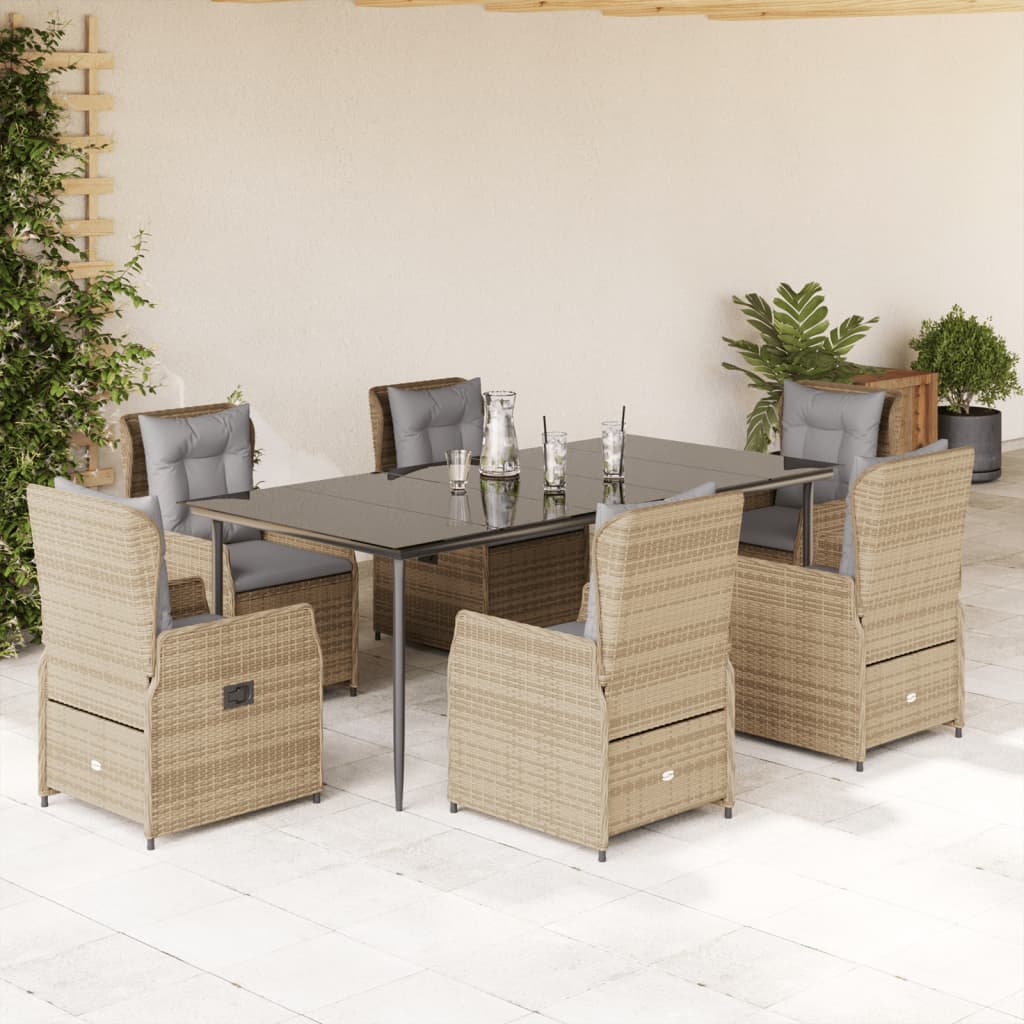 Set da Pranzo da Giardino 7 pz con Cuscini Beige in Polyrattan - homemem39