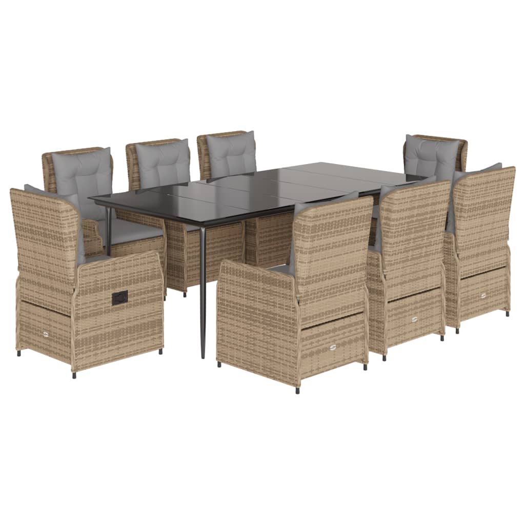 Set da Pranzo da Giardino 9 pz con Cuscini Beige in Polyrattan - homemem39