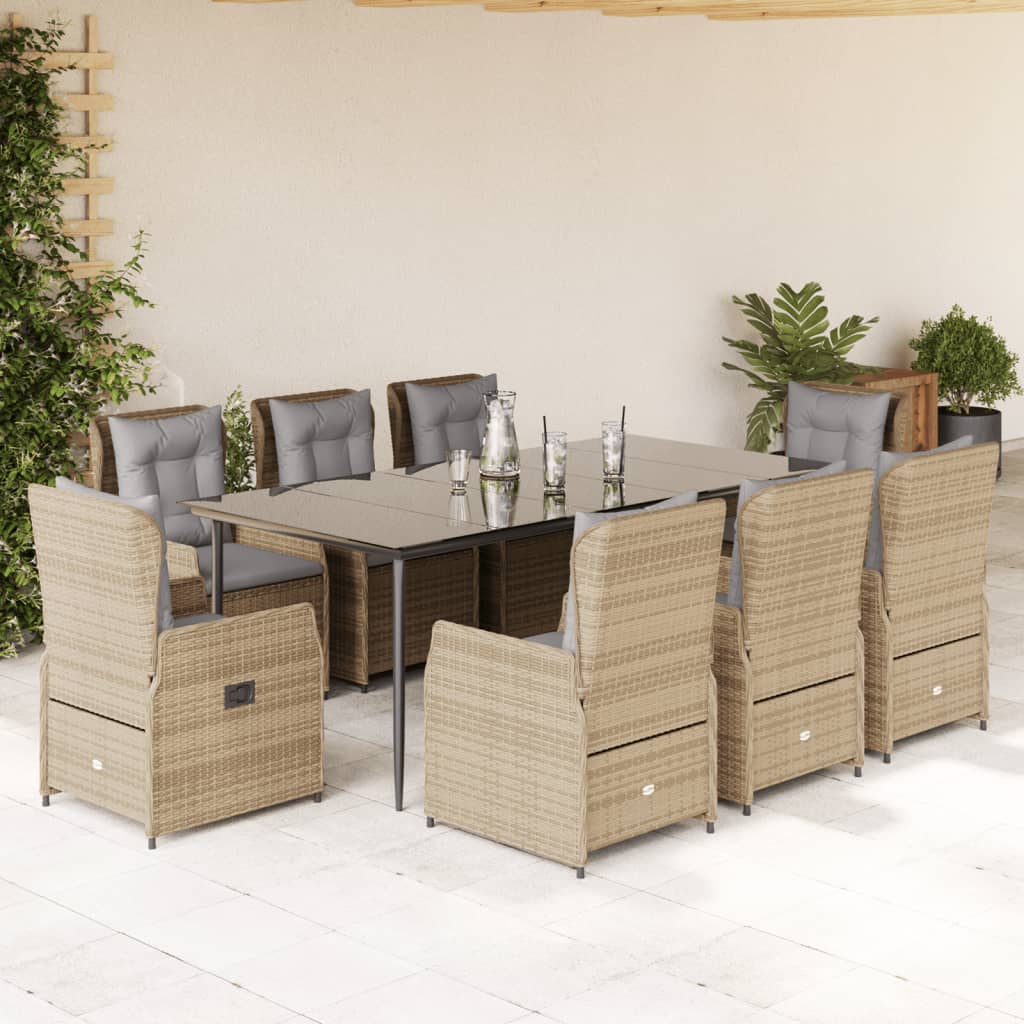 Set da Pranzo da Giardino 9 pz con Cuscini Beige in Polyrattan - homemem39