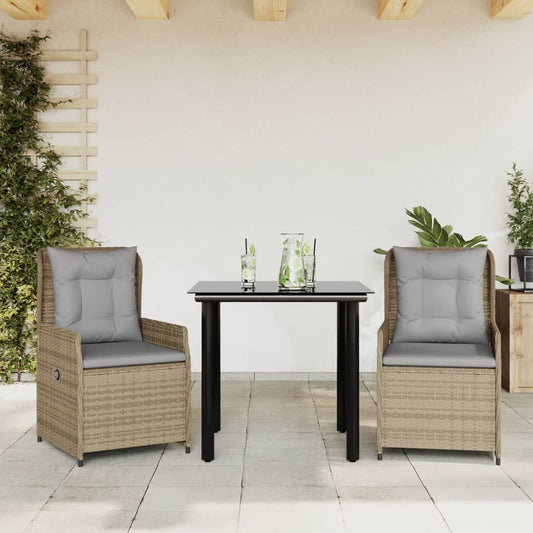 Set da Pranzo da Giardino 3 pz con Cuscini Beige in Polyrattan - homemem39
