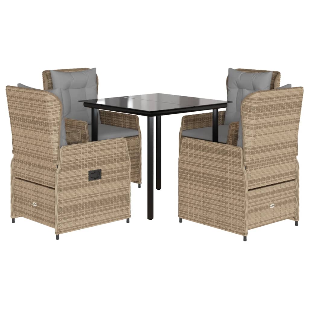 Set da Pranzo da Giardino 5 pz con Cuscini Beige in Polyrattan - homemem39