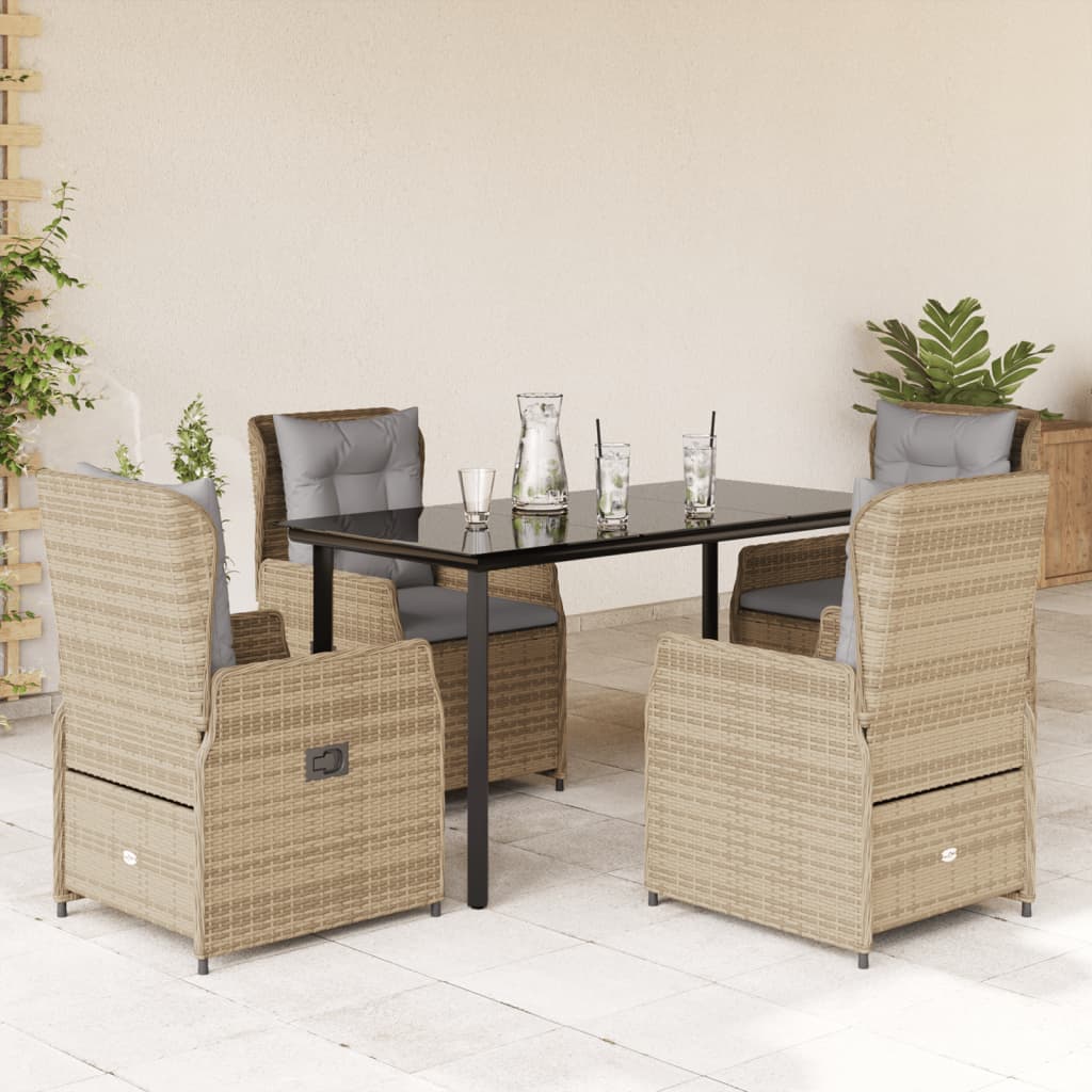 Set da Pranzo da Giardino 5 pz con Cuscini Beige in Polyrattan - homemem39