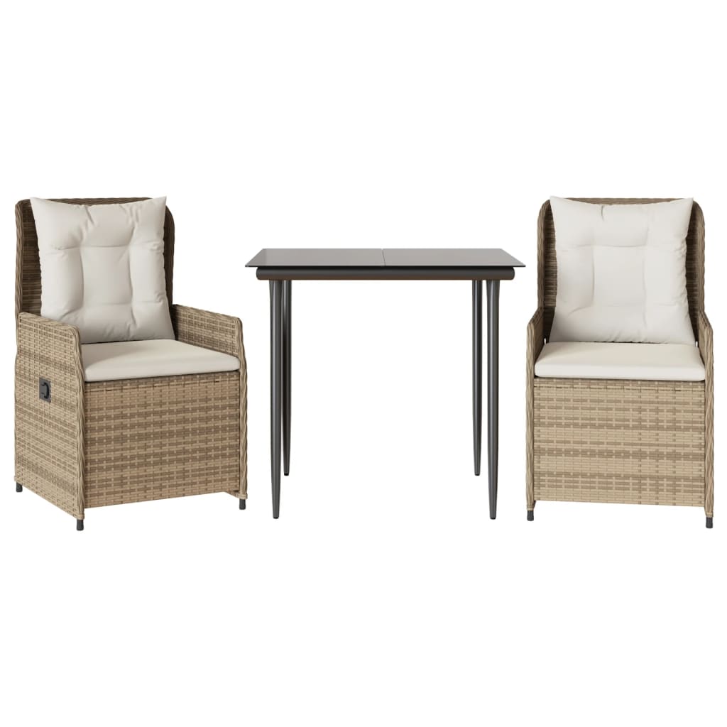 Set da Pranzo da Giardino 3 pz con Cuscini Beige in Polyrattan - homemem39