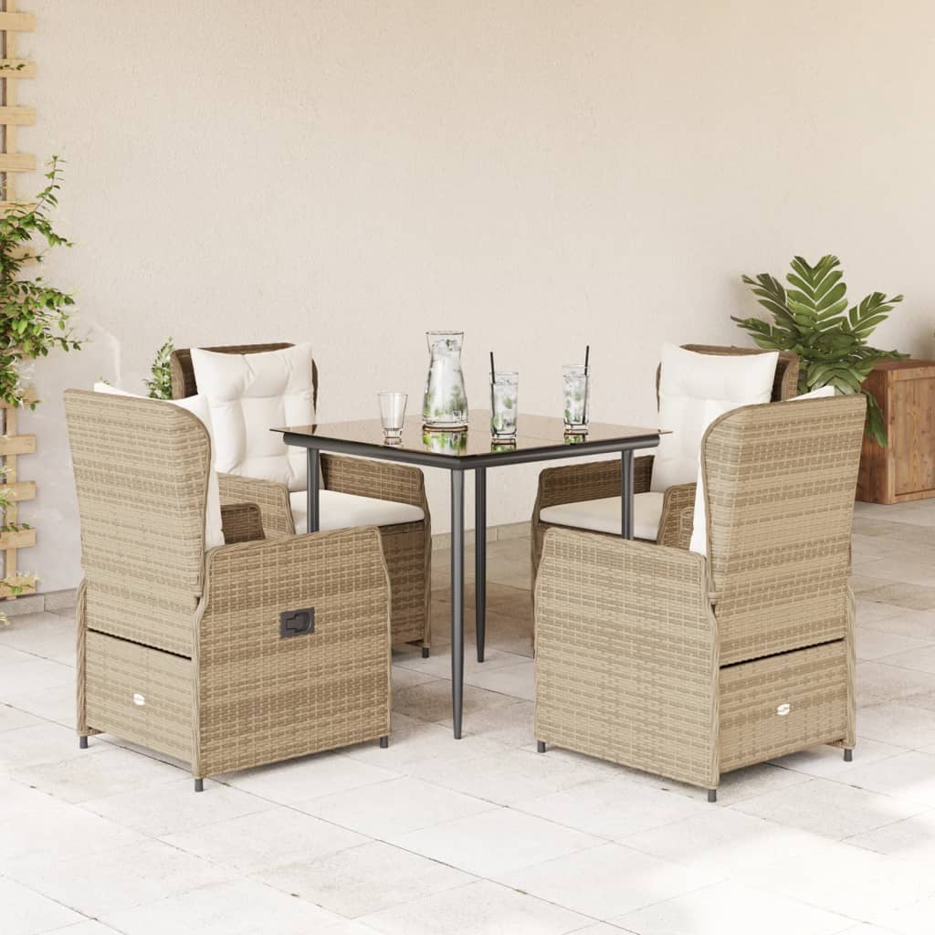 Set da Pranzo da Giardino 5 pz con Cuscini Beige in Polyrattan - homemem39