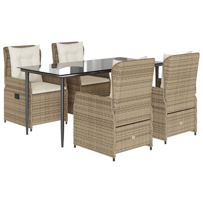 Set da Pranzo da Giardino 5 pz con Cuscini Beige in Polyrattan - homemem39