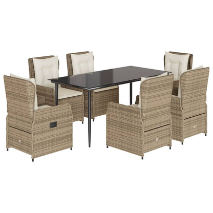 Set da Pranzo da Giardino 7 pz con Cuscini Beige in Polyrattan - homemem39